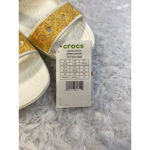 CROCS Classic Glitter Sandal White/Orange Sherbet Slip On Slide Sandal Sz 8 W - Picture 8 of 8